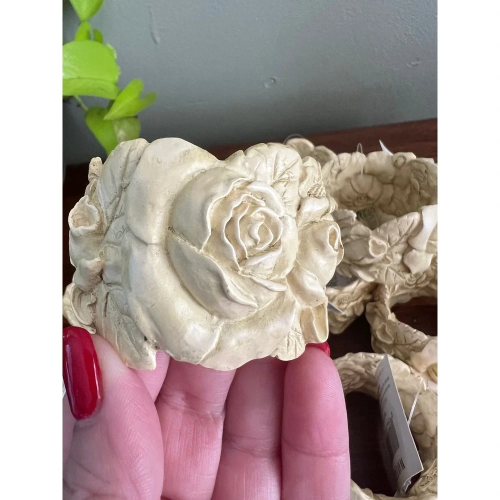 Waverly Garden Room Rose Relief Napkin Rings Cream Ivory Floral Set of 10 NWT